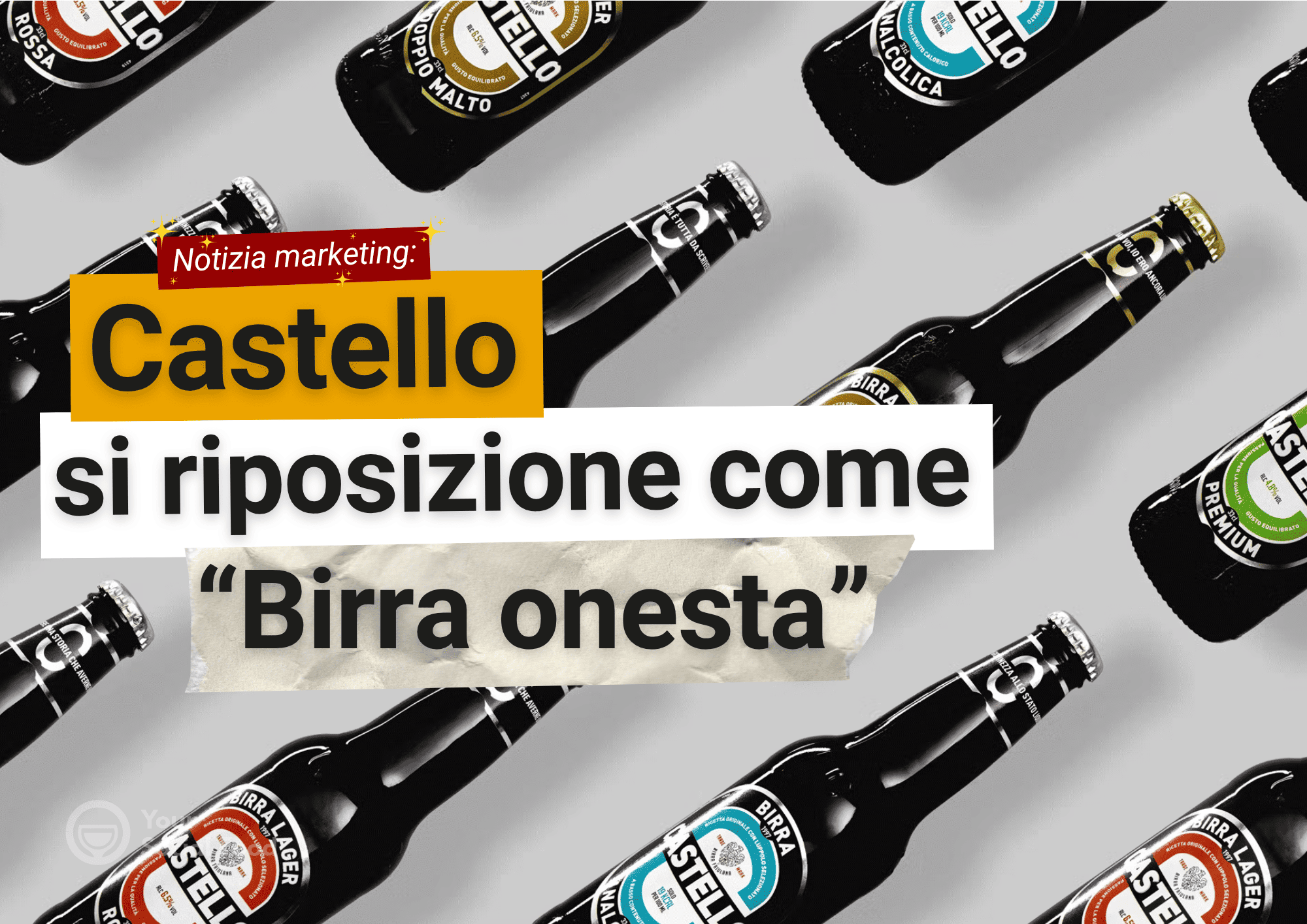 Bottiglie di Birra Castello su sfondo chiaro, simbolo di un rebranding fondato su autenticità e trasparenza nel marketing 2026.